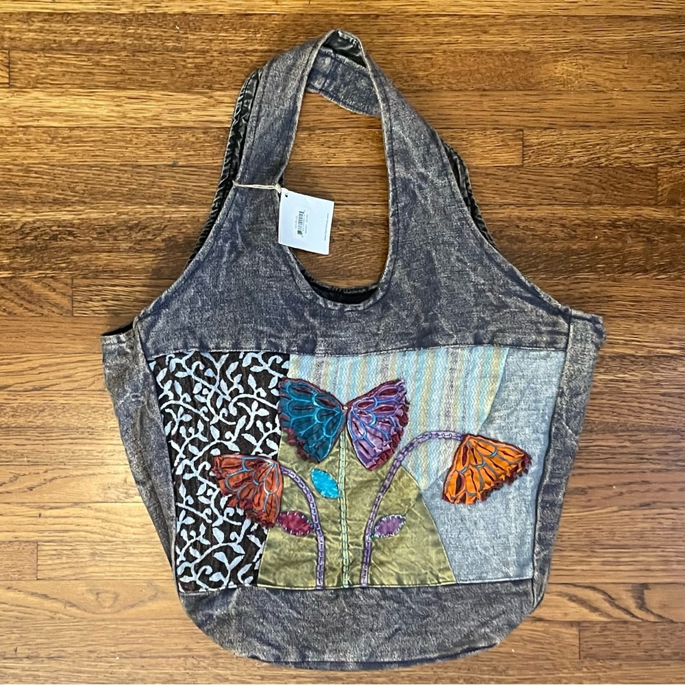 NWT EARTH DIVAS FLORAL PATCH SHOULDER TOTE HANDBAG
